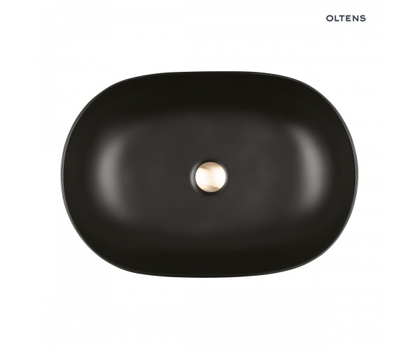 Oltens Hamnes Thin umywalka 60,5x41,5 cm nablatowa owalna z powłoką SmartClean czarny mat 40820300