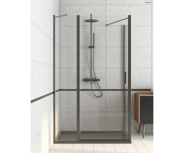 Oltens Verdal drzwi prysznicowe 100 cm czarny mat/szkło przezroczyste 21205300