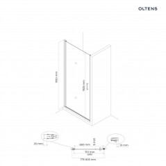 Oltens Rinnan drzwi prysznicowe 80 cm wnękowe czarny mat/szkło przezroczyste 21207300