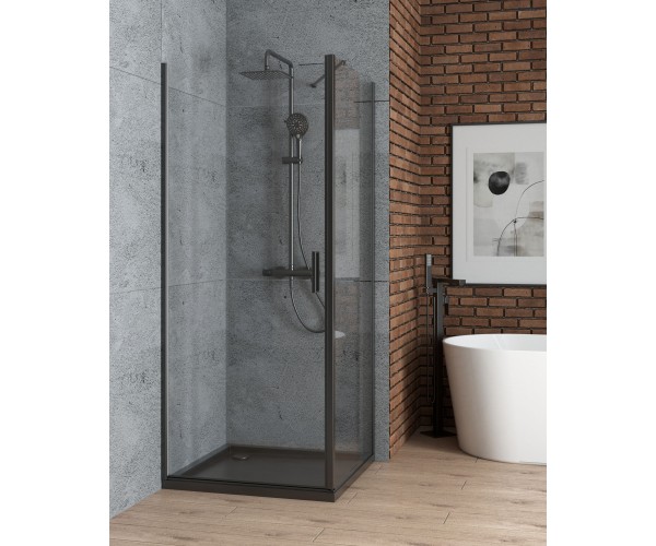 Oltens Rinnan drzwi prysznicowe 90 cm wnękowe czarny mat/szkło przezroczyste 21208300