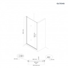 Oltens Rinnan drzwi prysznicowe 100 cm wnękowe czarny mat/szkło przezroczyste 21209300