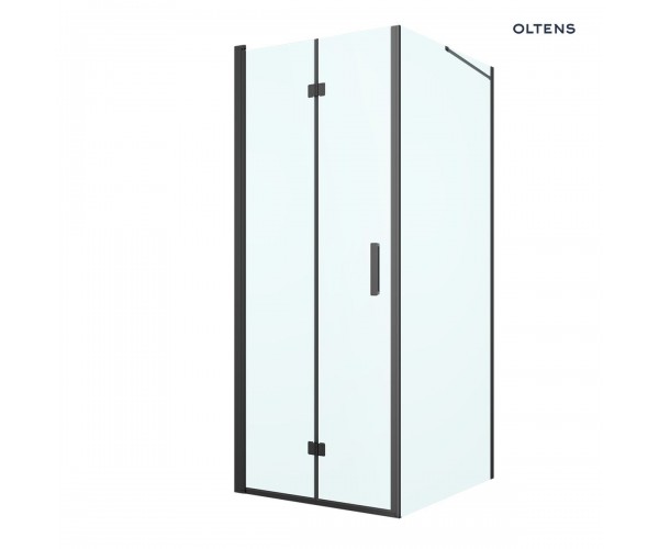 Oltens Hallan kabina prysznicowa 80x100 cm prostokątna drzwi ze ścianką czarny mat/szkło przezroczyste 20201300