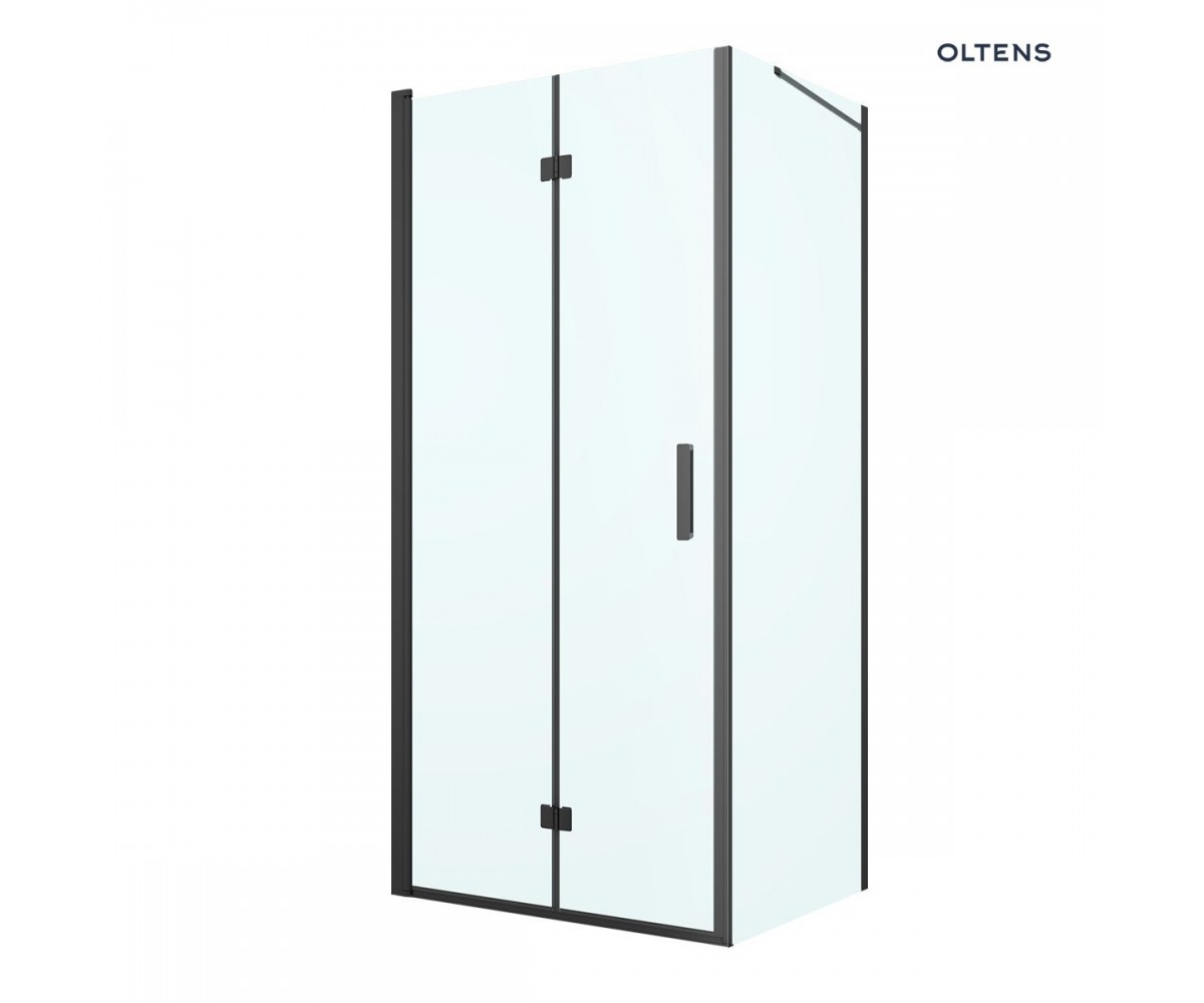 Oltens Hallan kabina prysznicowa 90x80 cm prostokątna drzwi ze ścianką czarny mat/szkło przezroczyste 20202300