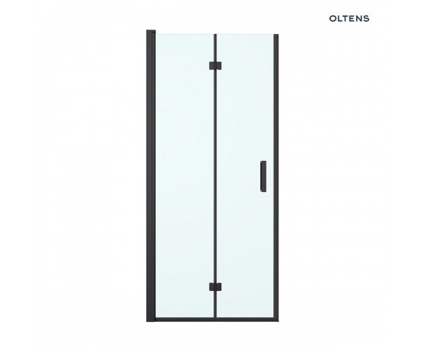 Oltens Hallan kabina prysznicowa 90x100 cm prostokątna drzwi ze ścianką czarny mat/szkło przezroczyste 20203300