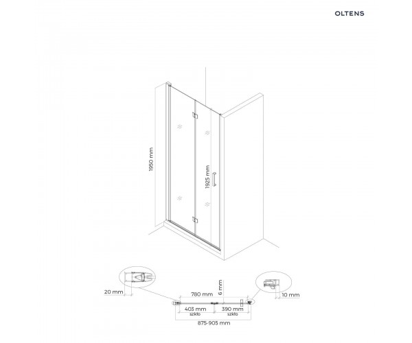 Oltens Hallan kabina prysznicowa 90x100 cm prostokątna drzwi ze ścianką czarny mat/szkło przezroczyste 20203300