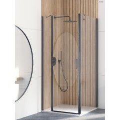 Oltens Hallan kabina prysznicowa 100x80 cm prostokątna drzwi ze ścianką czarny mat/szkło przezroczyste 20204300