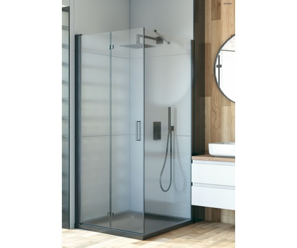 Oltens Hallan kabina prysznicowa 100x100 cm kwadratowa drzwi ze ścianką czarny mat/szkło przezroczyste 20009300