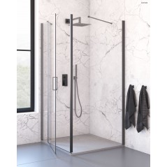 Oltens Verdal kabina prysznicowa 80x100 cm prostokątna drzwi ze ścianką czarny mat/szkło przezroczyste 20206300