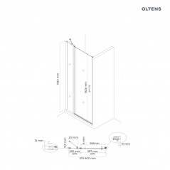 Oltens Verdal kabina prysznicowa 90x90 cm kwadratowa drzwi ze ścianką czarny mat/szkło przezroczyste 20011300