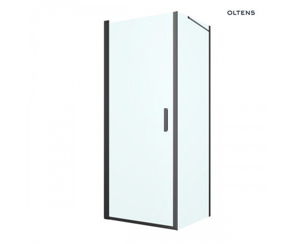 Oltens Rinnan kabina prysznicowa 80x80 cm kwadratowa drzwi ze ścianką czarny mat/szkło przezroczyste 20013300