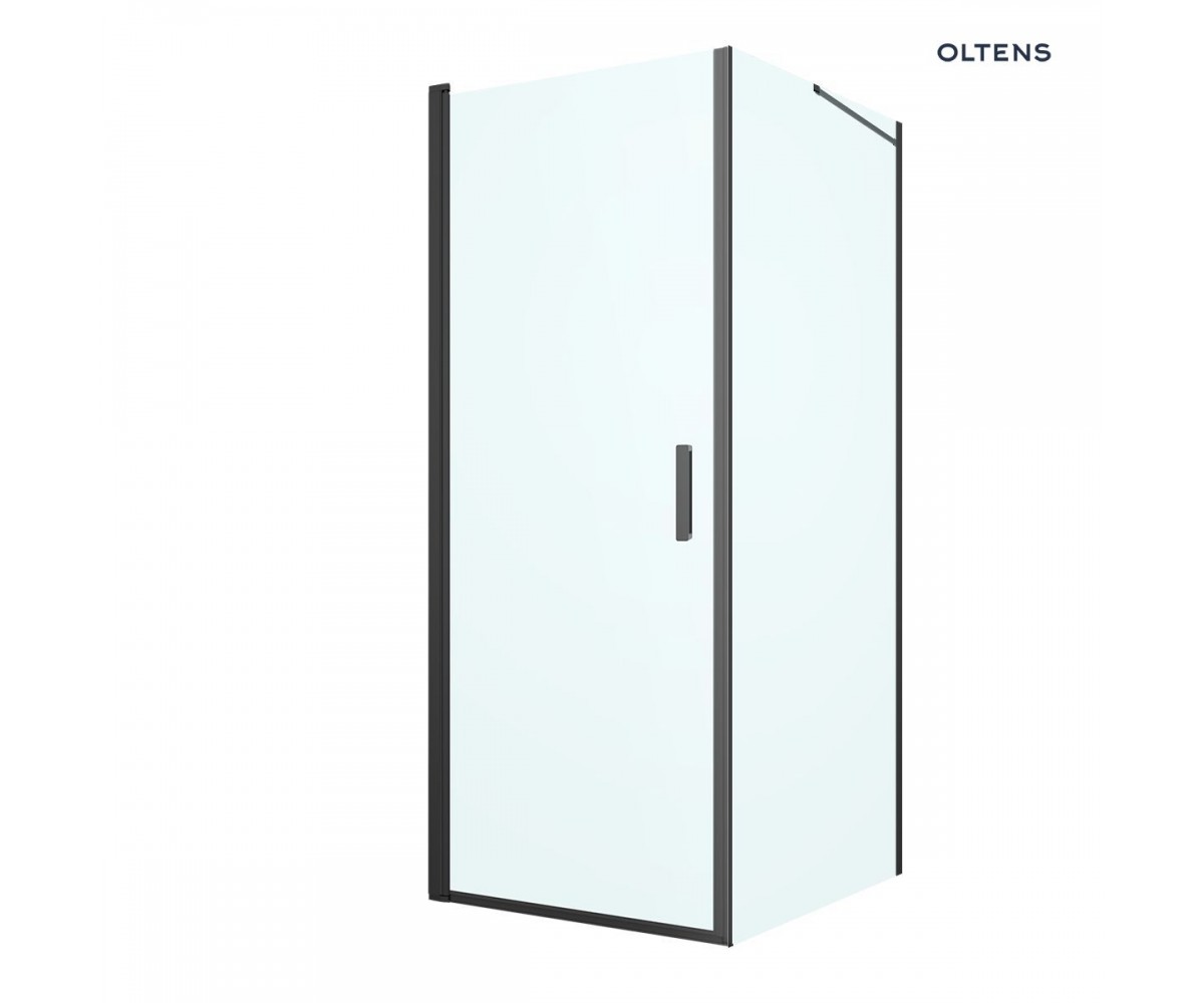 Oltens Rinnan kabina prysznicowa 80x100 cm prostokątna drzwi ze ścianką czarny mat/szkło przezroczyste 20215300