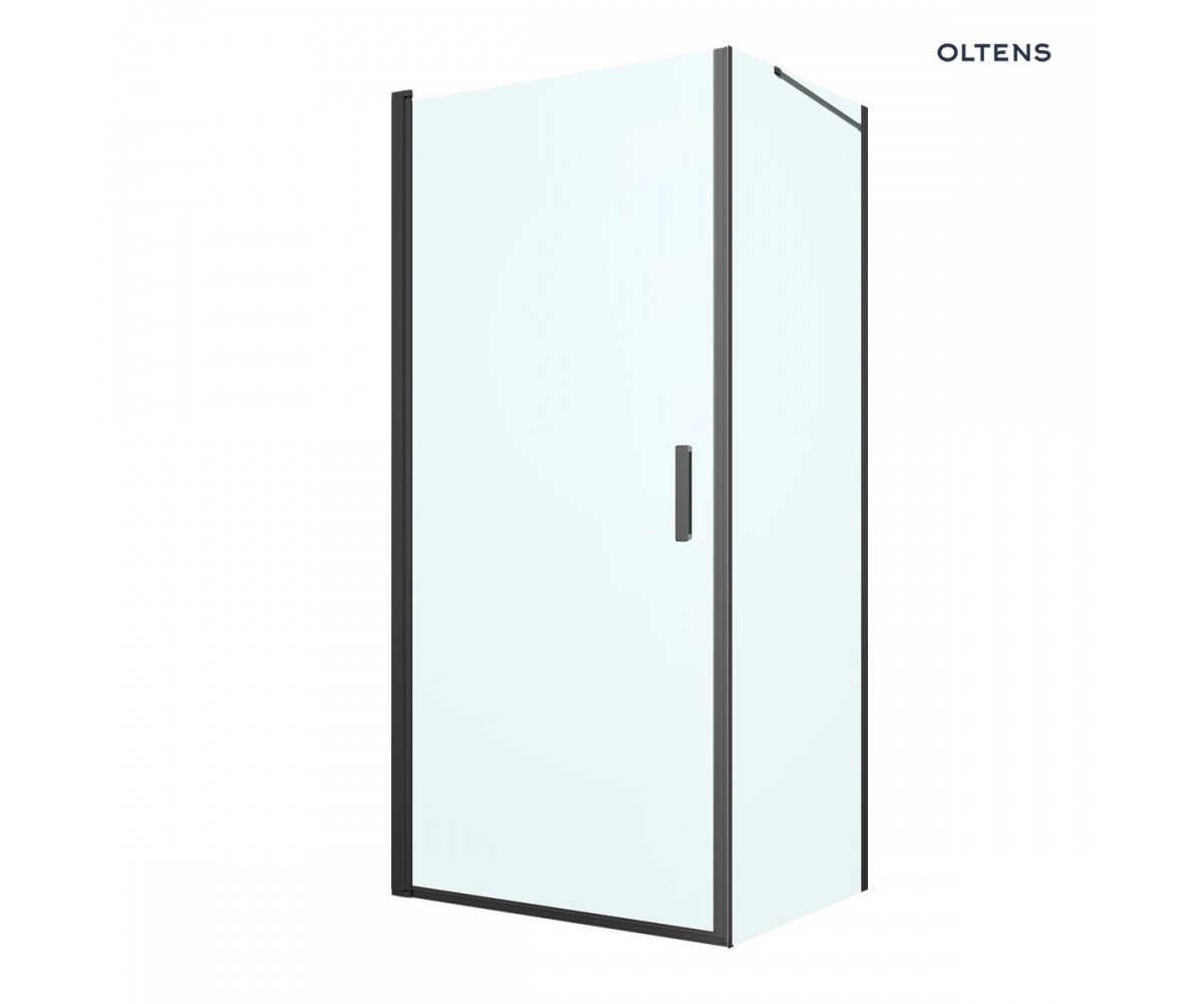 Oltens Rinnan kabina prysznicowa 90x80 cm prostokątna drzwi ze ścianką czarny mat/szkło przezroczyste 20216300