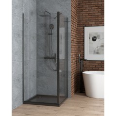 Oltens Rinnan kabina prysznicowa 90x80 cm prostokątna drzwi ze ścianką czarny mat/szkło przezroczyste 20216300