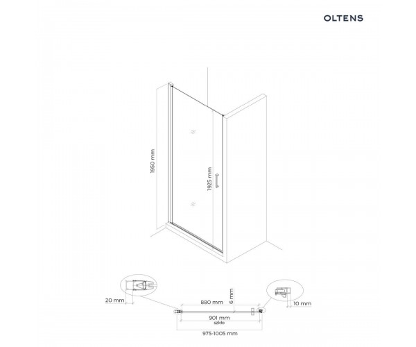 Oltens Rinnan kabina prysznicowa 100x80 cm prostokątna drzwi ze ścianką czarny mat/szkło przezroczyste 20218300