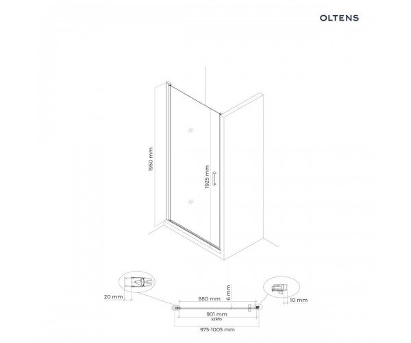 Oltens Rinnan kabina prysznicowa 100x100 cm kwadratowa drzwi ze ścianką czarny mat/szkło przezroczyste 20015300