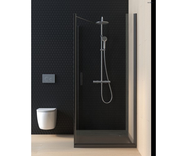 Oltens Rinnan kabina prysznicowa 100x100 cm kwadratowa drzwi ze ścianką czarny mat/szkło przezroczyste 20015300