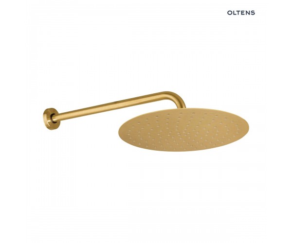 Oltens Vindel Lagan deszczownica 30 cm okrągła z ramieniem ściennym złoto szczotkowane 36012810