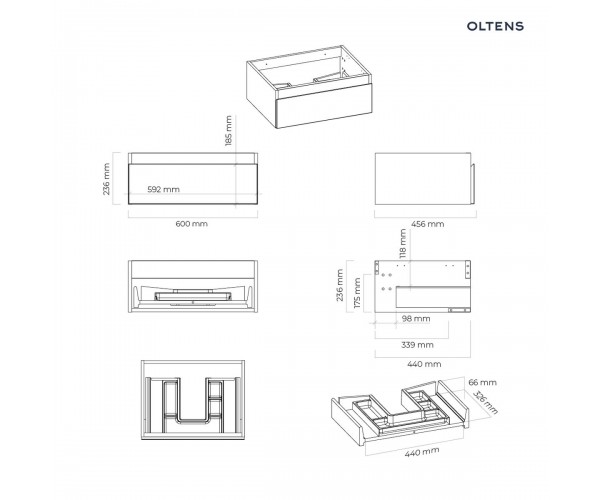 Oltens Vernal szafka 60 cm podumywalkowa wisząca biały połysk 60009000