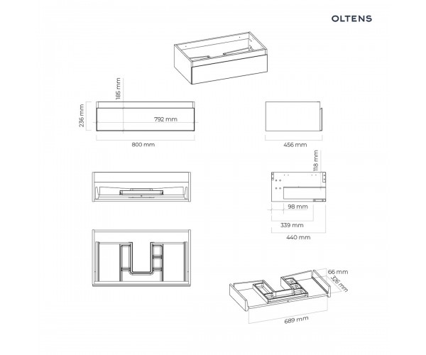 Oltens Vernal szafka 80 cm podumywalkowa wisząca czarny mat 60010300