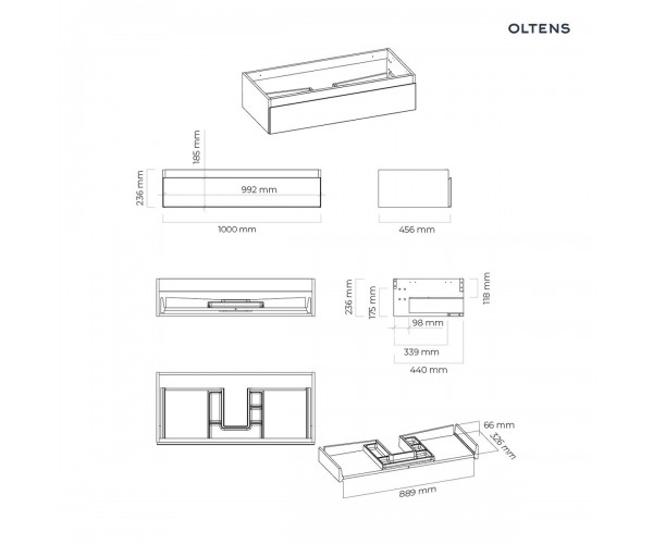 Oltens Vernal szafka 100 cm podumywalkowa wisząca biały połysk 60011000