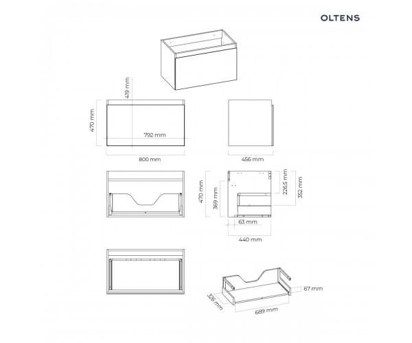 Oltens Vernal szafka 80 cm podumywalkowa wisząca biały połysk 60014000