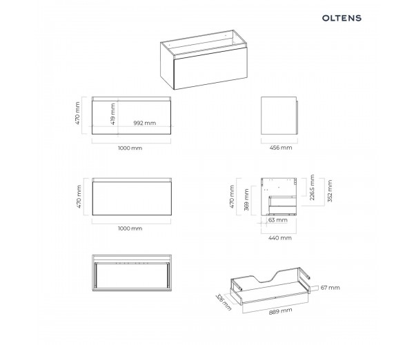 Oltens Vernal szafka 100 cm podumywalkowa wisząca czarny mat 60015300