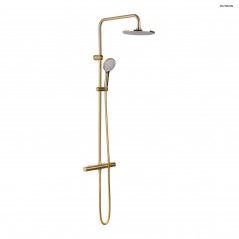Oltens Atran zestaw prysznicowy termostatyczny z deszczownicą okrągłą złoto szczotkowane 36500810