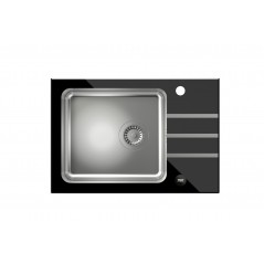 Jack 116 komora stalowa z czarnym blatem szklanym z syfonem i zaślepką (640x440/R35) + NAOMI SteelQ stalowa bateria kuchenna c