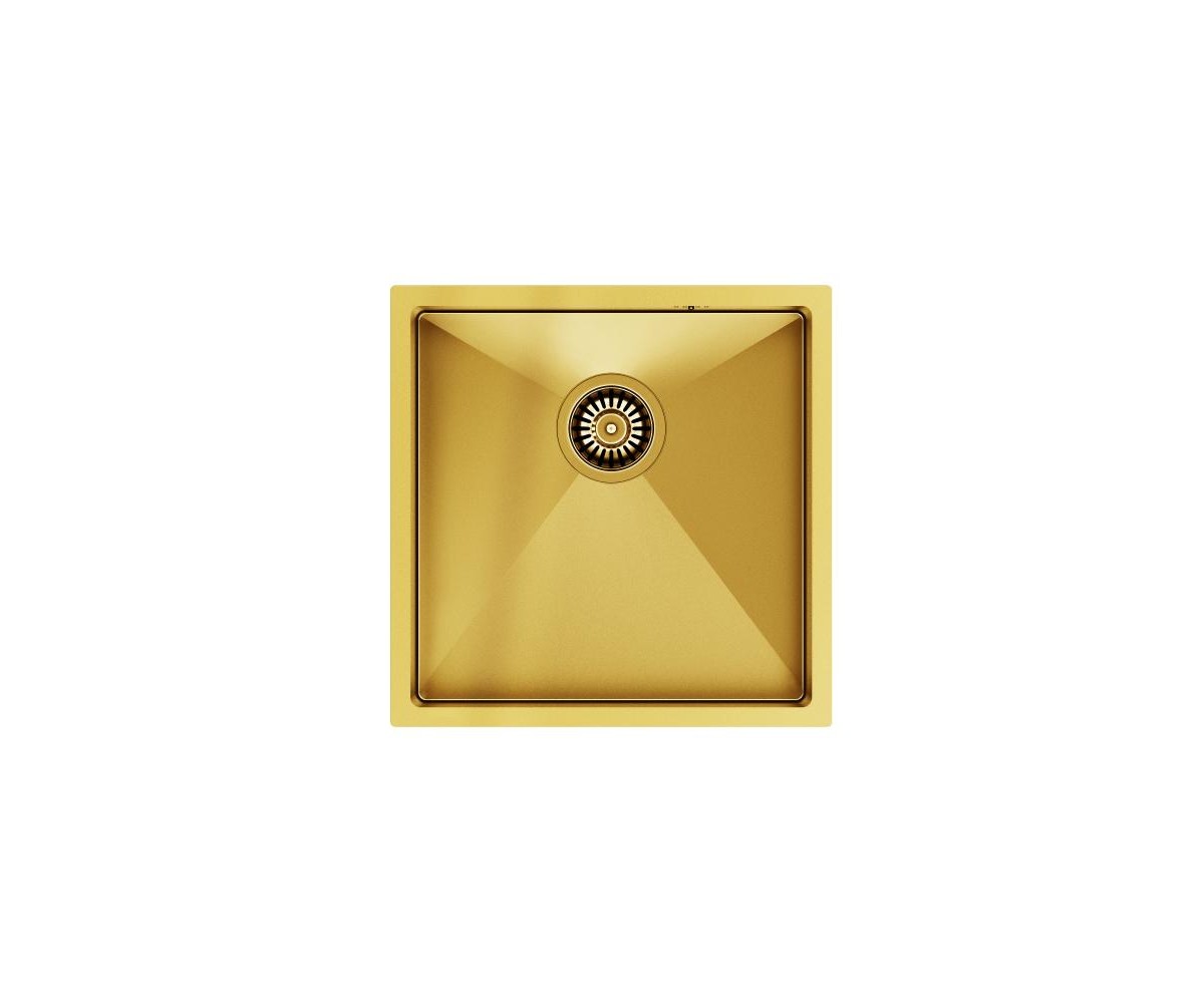 PAUL SteelQ zlewozmywak PVD złoty z syfonem manualnym, 1-komorowy b/o wersja podwieszana 