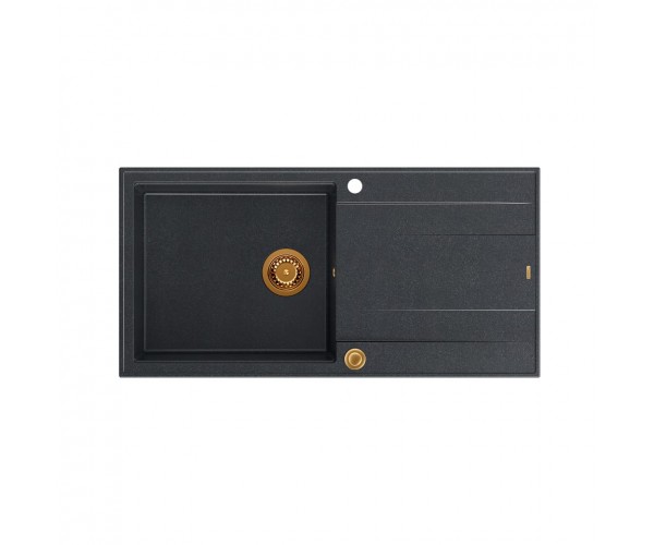 EVAN 146 XL GraniteQ zlewozmywak z syfonem Push 2 Open 1-komorowy z/o (1000x500x210 kom. 420x480) black diamond / elementy miedz