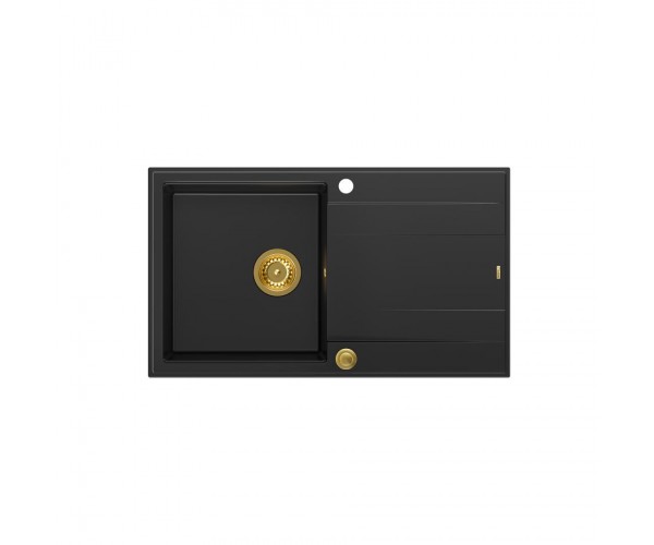 EVAN 111 GraniteQ zlewozmywak z syfonem Push 2 Open 1-komorowy z/o (860x500x210) pure carbon / elementy złote 