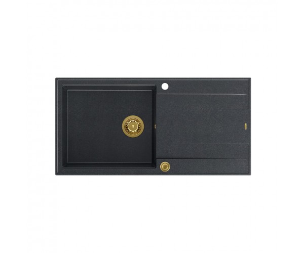 EVAN 146 XL GraniteQ zlewozmywak z syfonem Push 2 Open 1-komorowy z/o (1000x500x210 kom. 420x480) black diamond / elementy złot