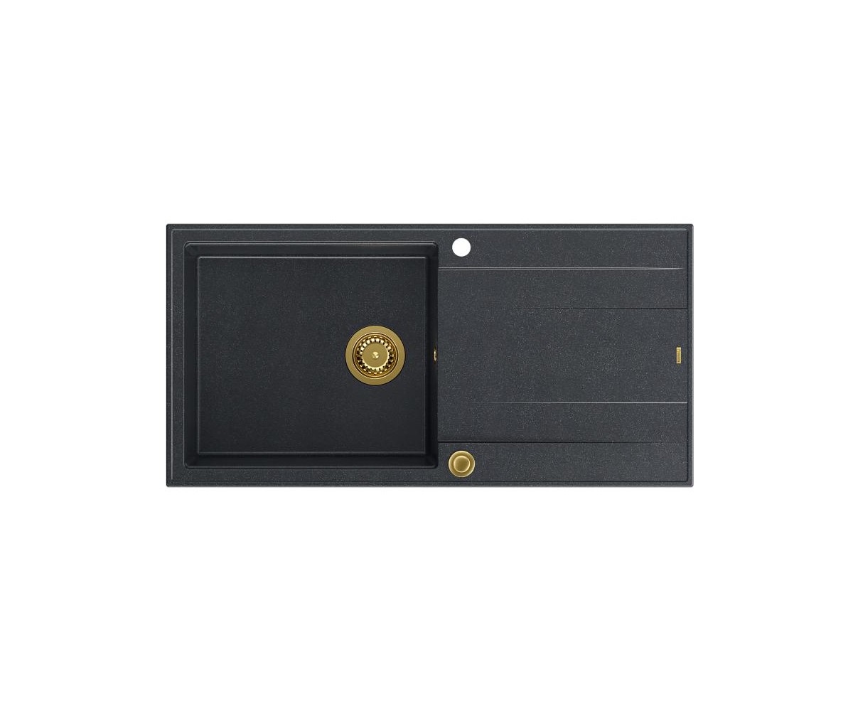EVAN 146 XL GraniteQ zlewozmywak z syfonem Push 2 Open 1-komorowy z/o (1000x500x210 kom. 420x480) black diamond / elementy złot