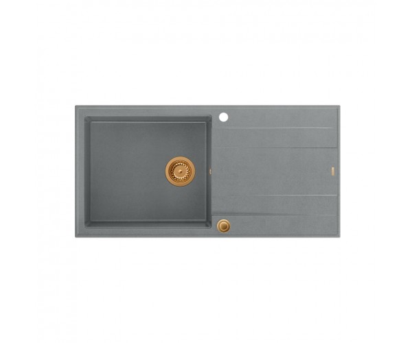 EVAN 146 XL GraniteQ zlewozmywak z syfonem Push 2 Open 1-komorowy z/o (1000x500x210 kom. 420x480) silver stone / elementy miedzi
