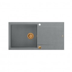 EVAN 146 XL GraniteQ zlewozmywak z syfonem Push 2 Open 1-komorowy z/o (1000x500x210 kom. 420x480) silver stone / elementy miedzi