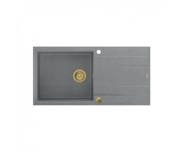 EVAN 146 XL GraniteQ zlewozmywak z syfonem Push 2 Open 1-komorowy z/o (1000x500x210 kom. 420x480) silver stone / elementy złote