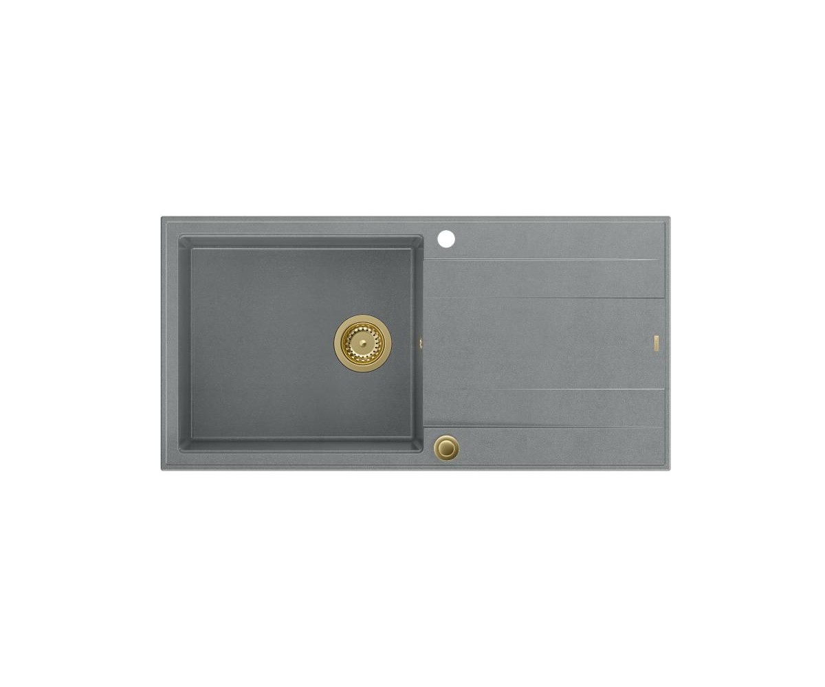 EVAN 146 XL GraniteQ zlewozmywak z syfonem Push 2 Open 1-komorowy z/o (1000x500x210 kom. 420x480) silver stone / elementy złote