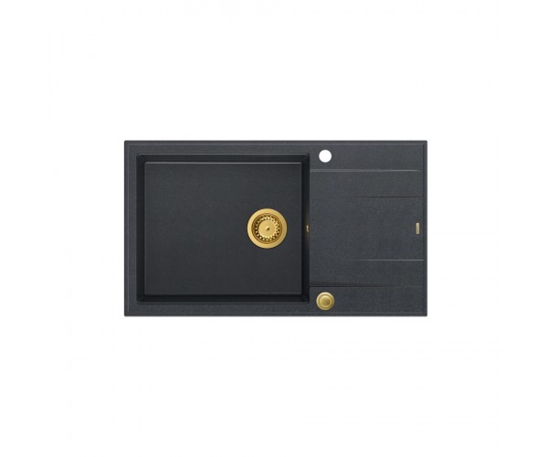 EVAN 136 XL GraniteQ zlewozmywak z syfonem Push to Open 1-komorowy z/o (860x500x210 kom. 420x490) black diamond / elementy złot