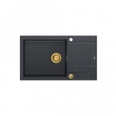 EVAN 136 XL GraniteQ zlewozmywak z syfonem Push to Open 1-komorowy z/o (860x500x210 kom. 420x490) black diamond / elementy złot