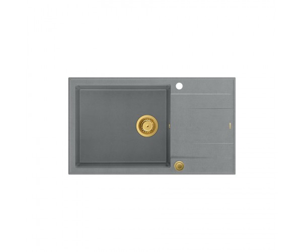 EVAN 136 XL GraniteQ zlewozmywak z syfonem Push To Open 1-komorowy z/o (860x500x210 kom. 420x490) silver stone / elementy złote
