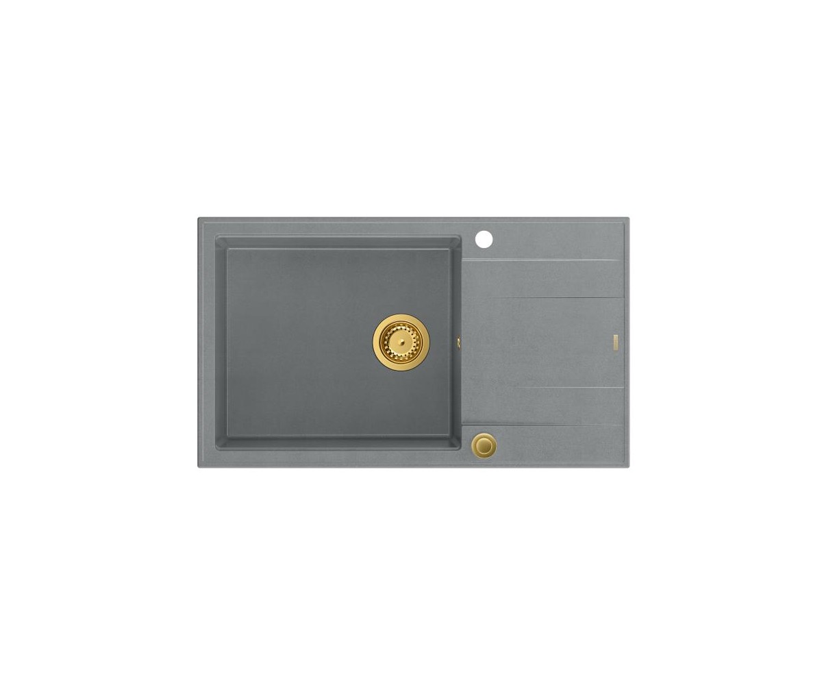 EVAN 136 XL GraniteQ zlewozmywak z syfonem Push To Open 1-komorowy z/o (860x500x210 kom. 420x490) silver stone / elementy złote