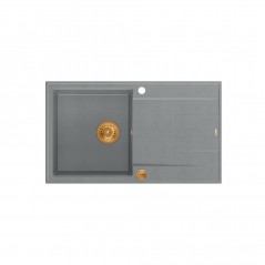 EVAN 111 GraniteQ zlewozmywak z syfonem Push 2 Open 1-komorowy z/o (860x500x210) silver stone / elementy miedziane 
