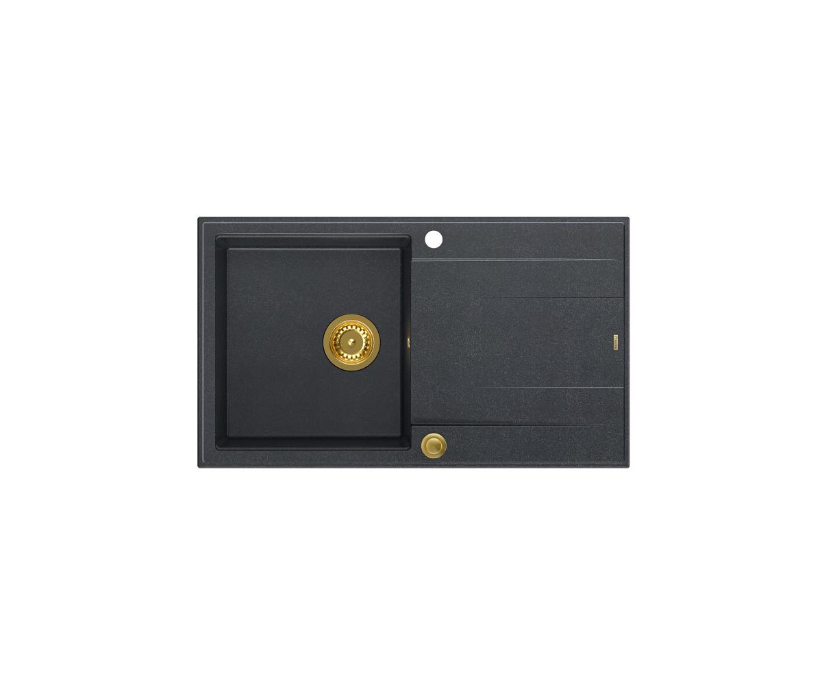 EVAN 111 GraniteQ zlewozmywak z syfonem Push 2 Open 1-komorowy z/o (860x500x210) black diamond / elementy złote 