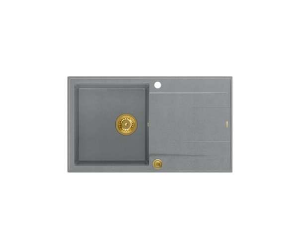 EVAN 111 GraniteQ zlewozmywak z syfonem Push 2 Open 1-komorowy z/o (860x500x210) silver stone / elementy złote 