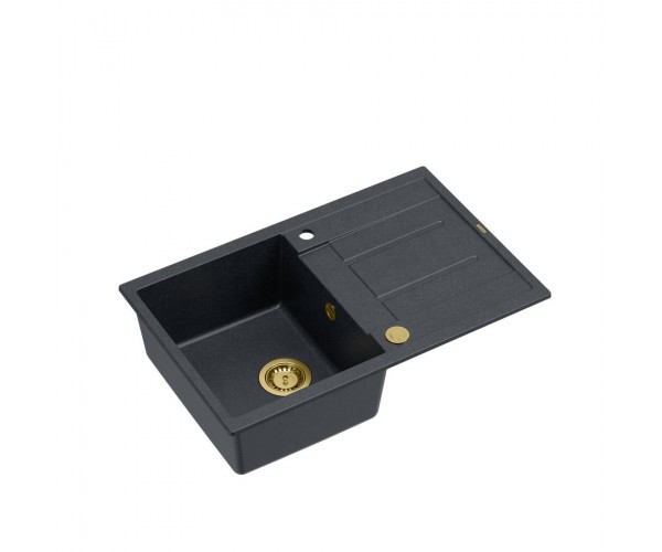 MORGAN 111 GraniteQ zlewozmywak black diamond z syfonem Push To Open 1-komorowy z/o / elementy złote 