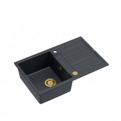 MORGAN 111 GraniteQ zlewozmywak black diamond z syfonem Push To Open 1-komorowy z/o / elementy złote 