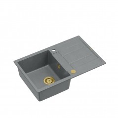 MORGAN 111 GraniteQ zlewozmywak silver stone z syfonem Push To Open 1-komorowy z/o / elementy złote 