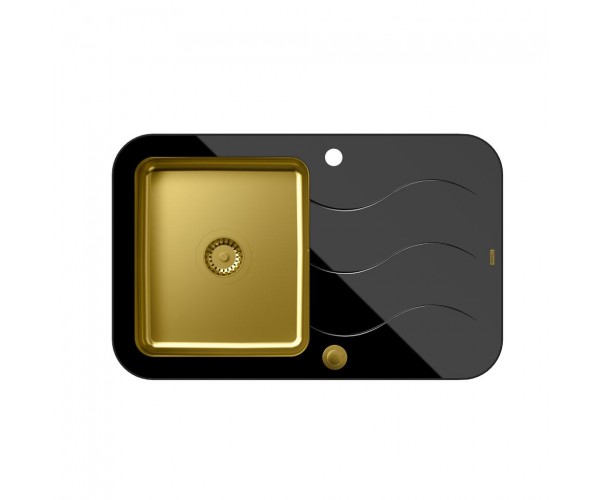 Glen 211 HardQ komora stalowa PVD złota z czarnym blatem szklanym z syfonem Push 2 Open (780x500/R35) 