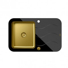 Glen 211 HardQ komora stalowa PVD złota z czarnym blatem szklanym z syfonem Push 2 Open (780x500/R35) 