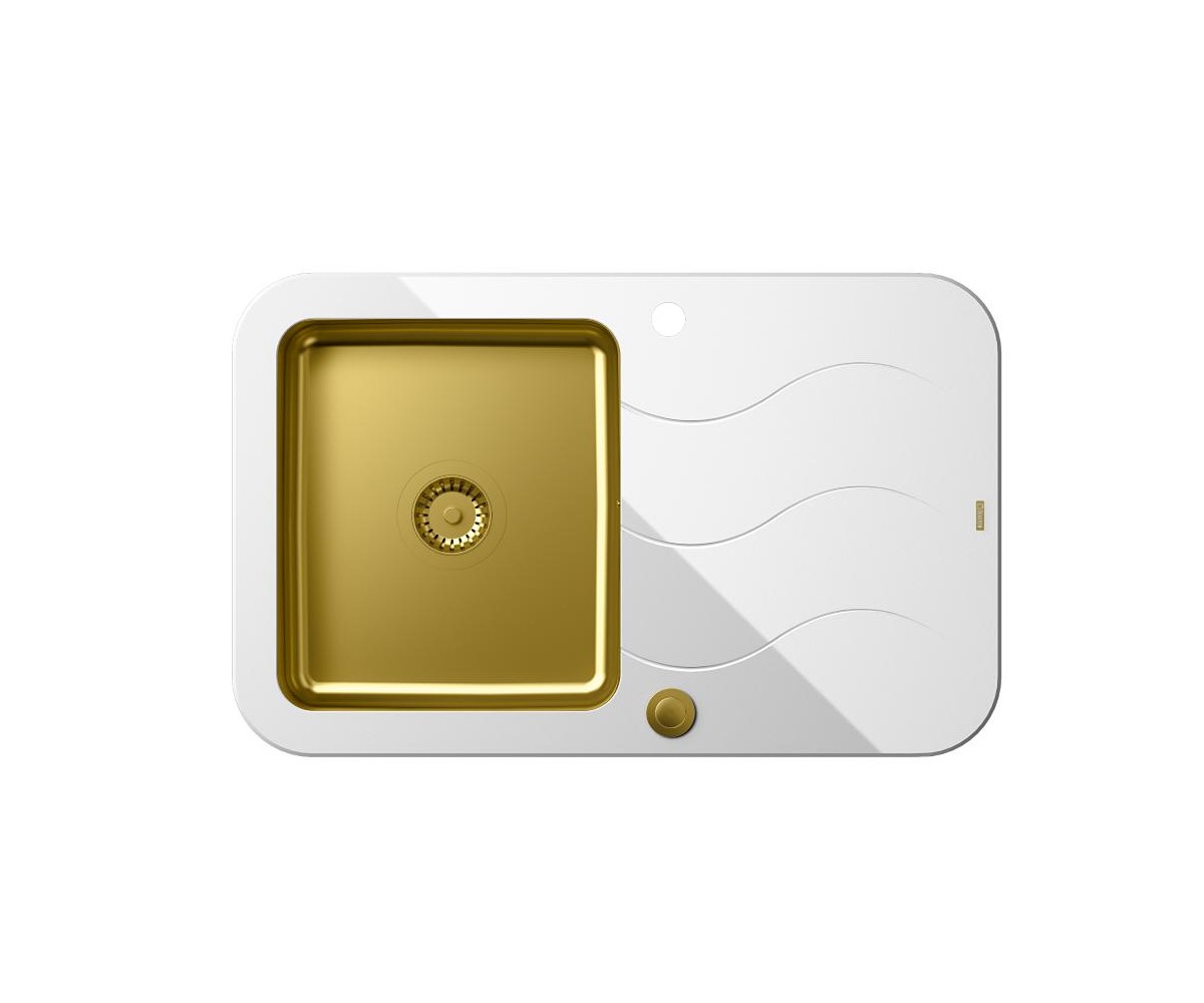 Glen 211 HardQ komora stalowa PVD złota z białym blatem szklanym z syfonem Push 2 Open (780x500/R35) 